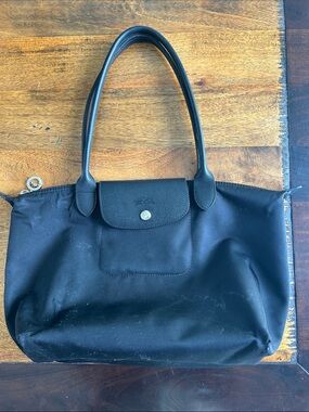 Longchamp Black Nylon Tote with Leather Trim